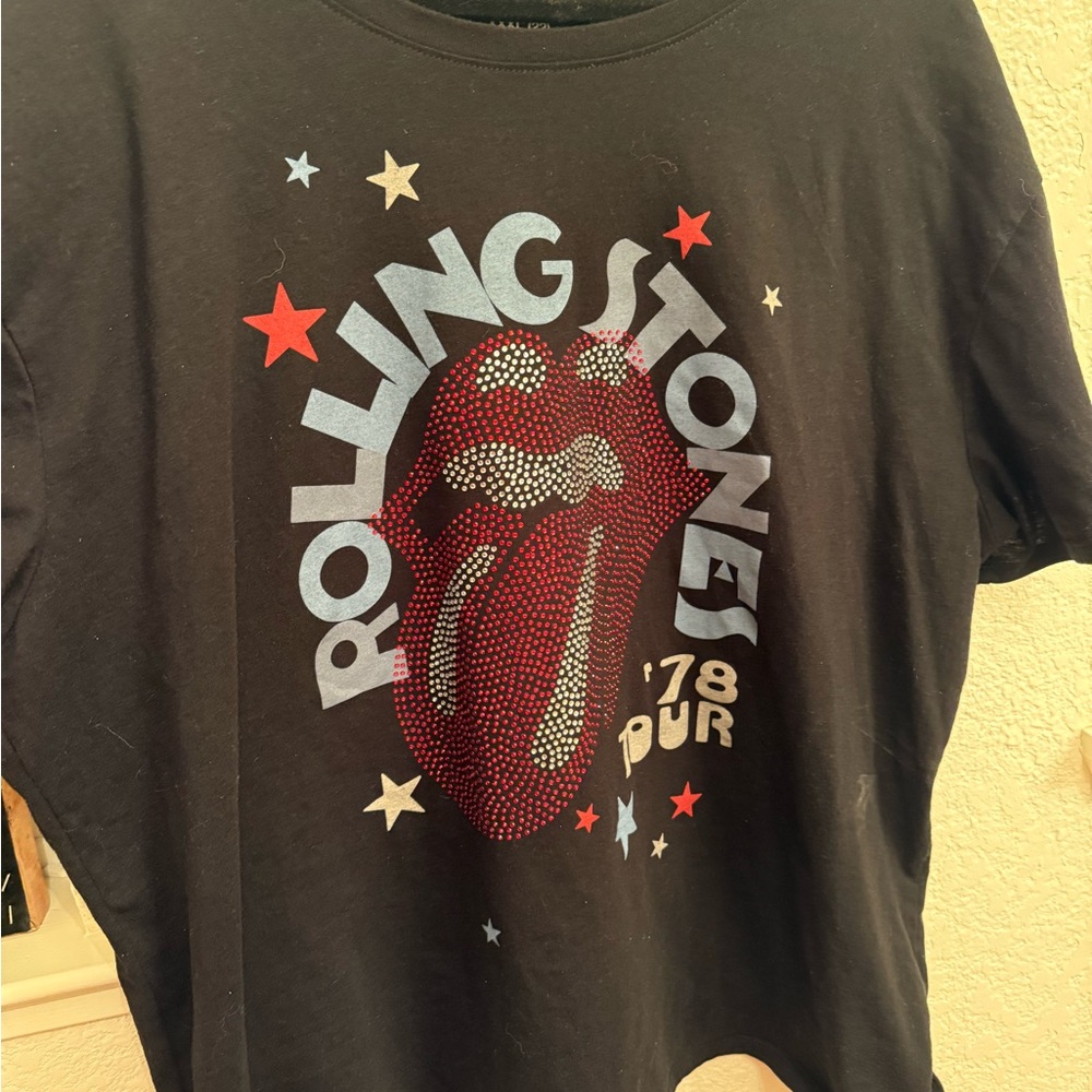 T-Shirt  Music  Glam Rock Rolling Stones Black Graphic Rhinestone. Glam and Edgy - Picture 7 of 16